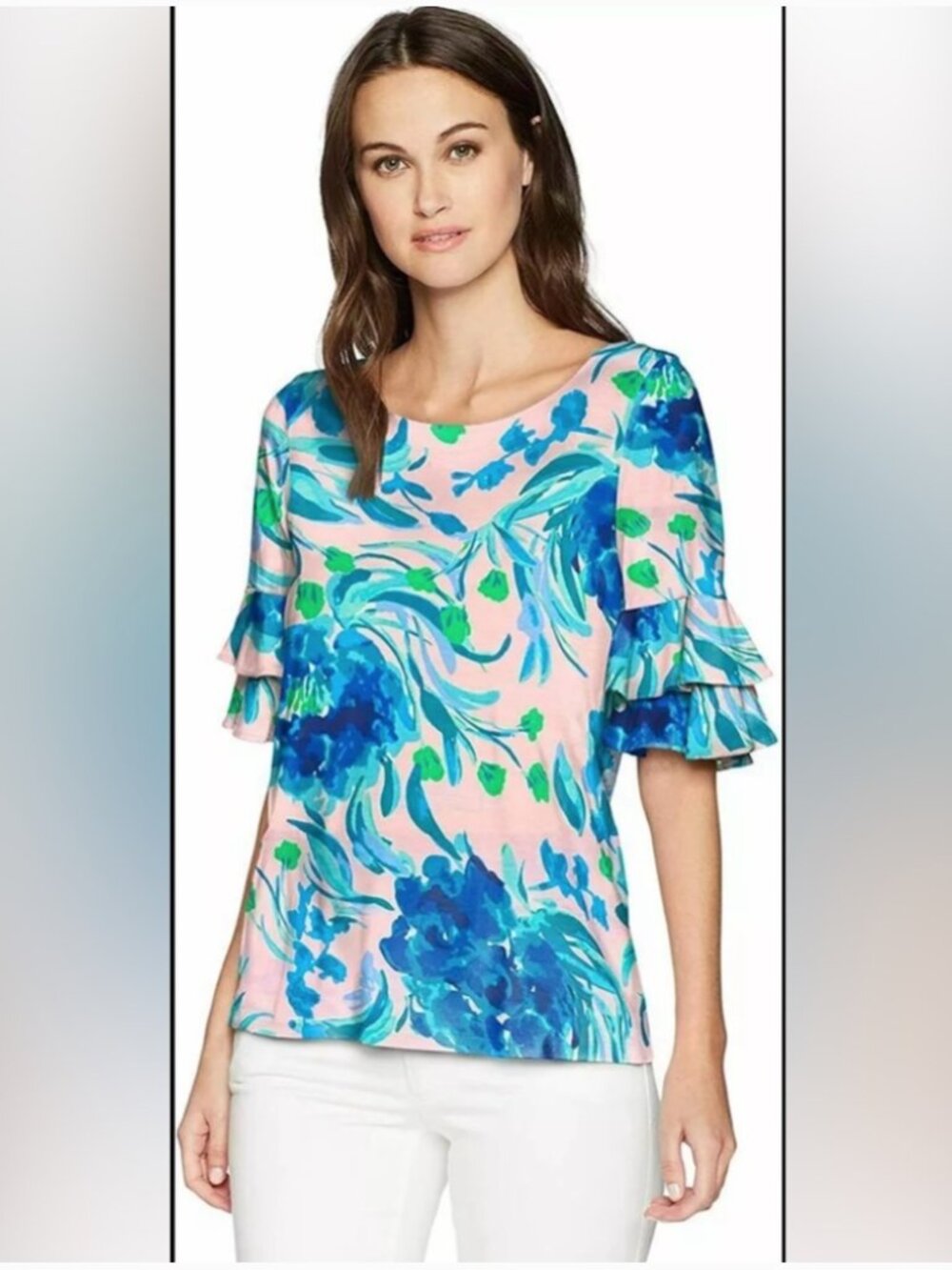 Lilly Pulitzer Lula Pink Tropics Sweet Pea Ruffle Sleeve Top - Picture 2 of 10